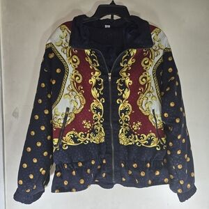 Elegant Women's Jacket with Gold and Red Accents
